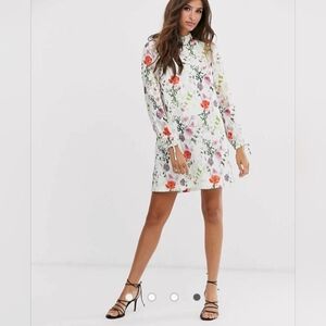 Ted Baker White Floral Dress with Red and Purple Accents